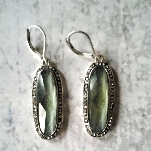 Pale teal drop earrings with small faux crystal stones. - Picture 1 of 3